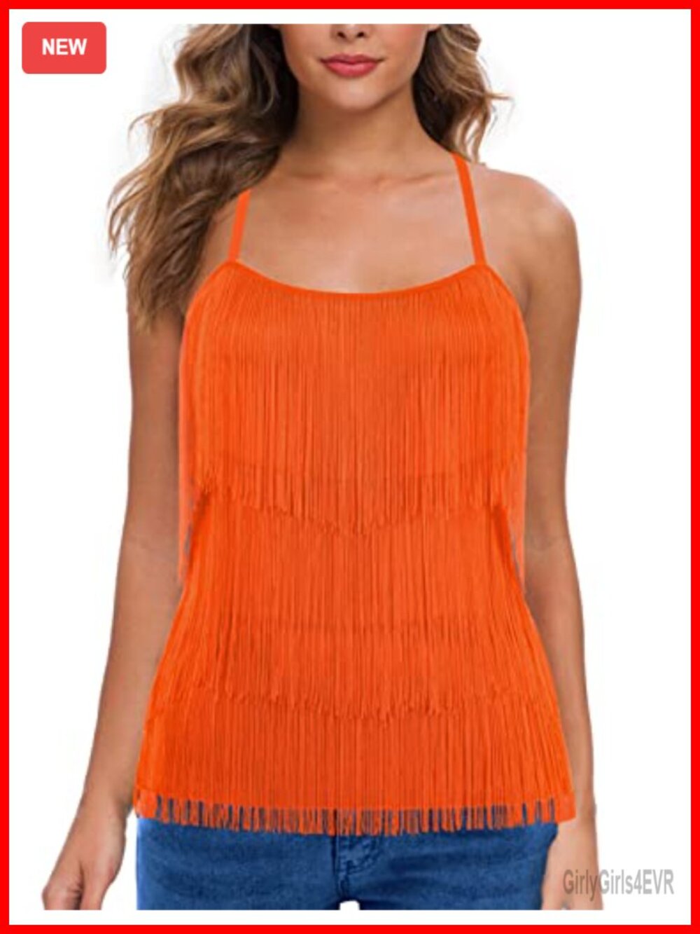 Fringe Top Tassel Trim Cami Spaghetti Strap Tank Top Sleeveless